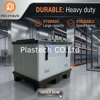 Opvouwbare palletbox met logo, spuitgegoten deksel en bodem, 300 kg dynamische belasting 500 kg statische belasting, 10 mm 12 mm wand