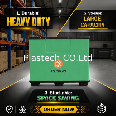 Opvouwbare palletbox met aangepaste wanddikte, kleurendruk, 300 kg dynamische belasting, 500 kg statische belasting, 10 mm wanddikte, herbruikbare bulkbox